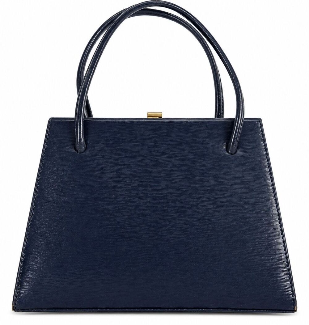 John Wanamaker Vintage Redleaf Navy Leather Top Handle Handbag Made in England